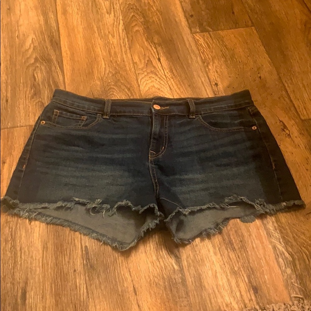 Cut off, dark, denim shorts